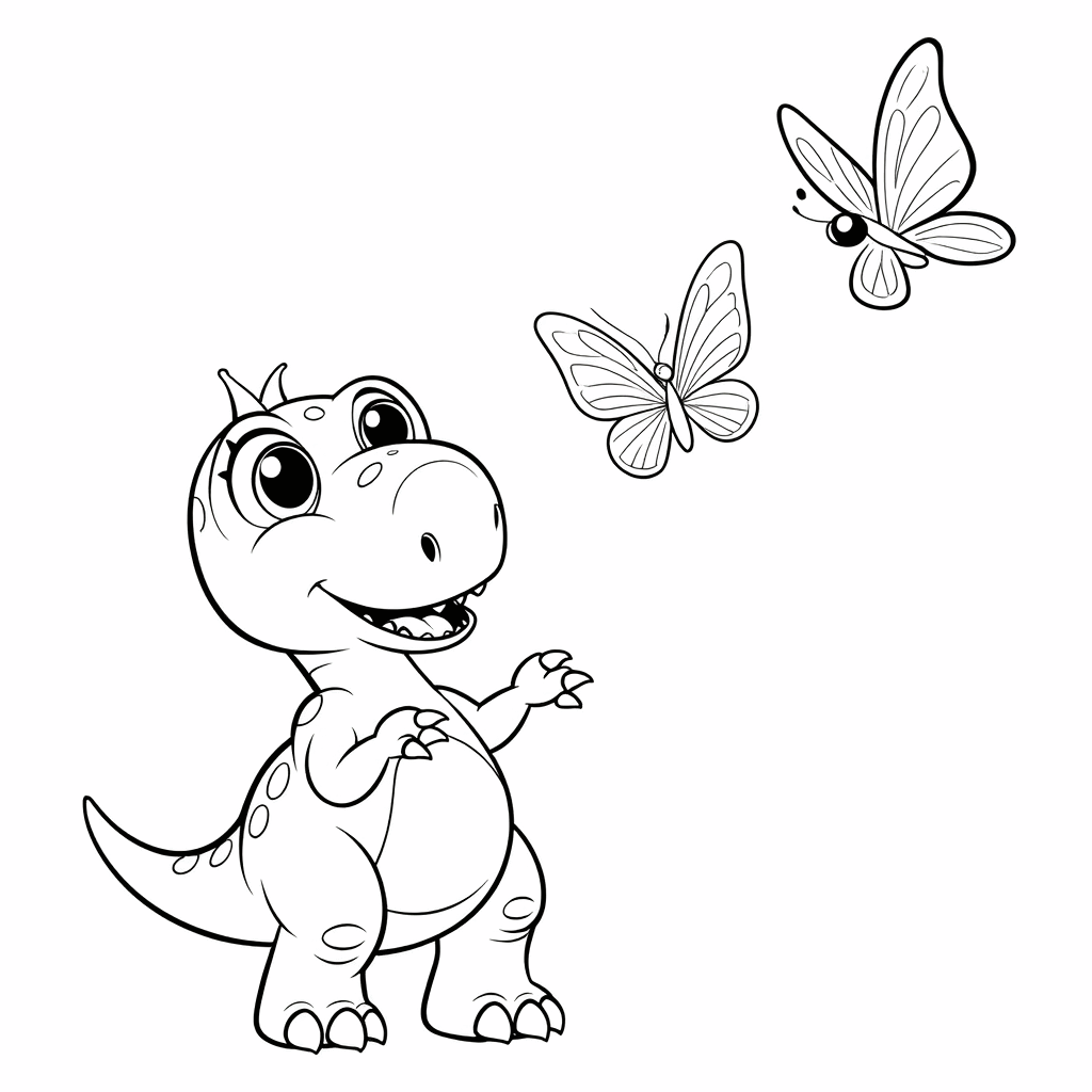 ديناصور صغير لطيف يمد مخالبه مطاردًا فراشتين تحلقان