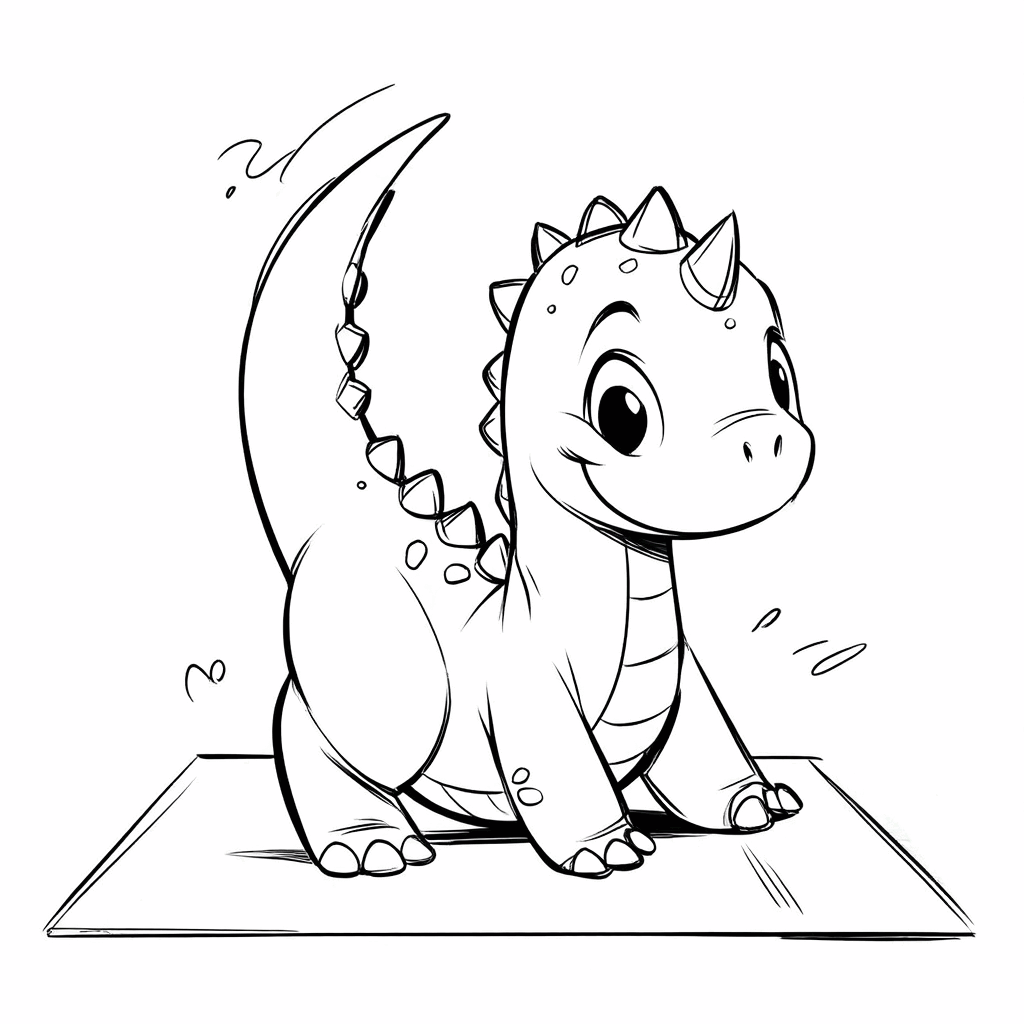 ダウンドッグのヨガポーズをとり、しっぽを高く上げる愛らしい恐竜